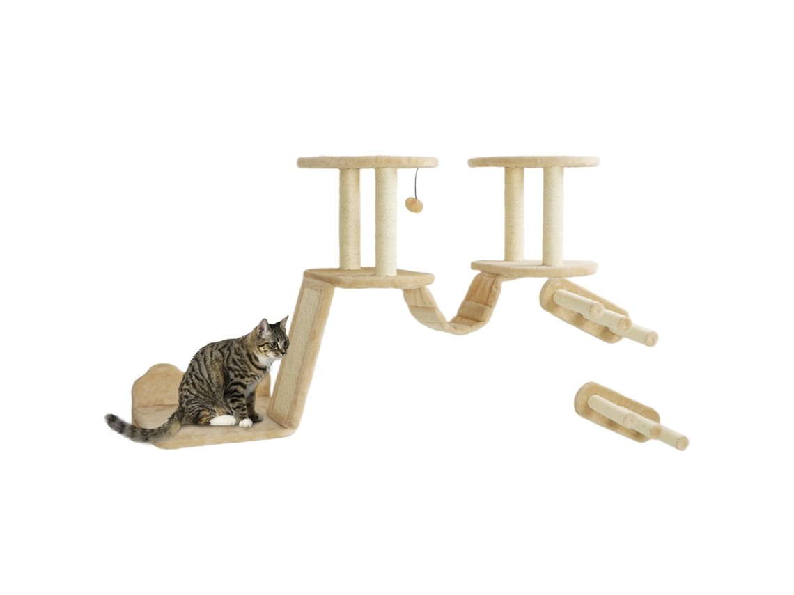Conjunto de Escadas para Gatos, Montagem na Parede e no Teto, para Gatos de Até 5 Kg, Bege Ge