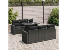 Vidaxl 7 Pcs Conjunto De Sofás P/ Jardim C/ Almofadões Vime Pe Preto