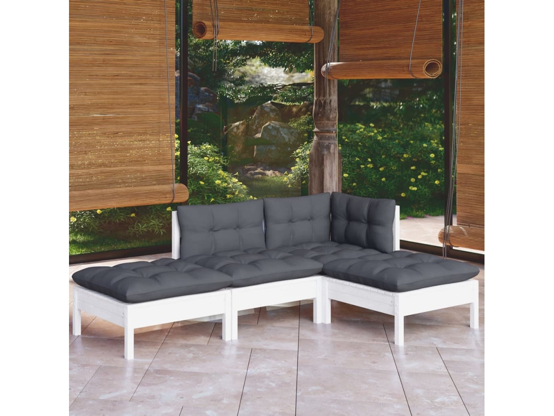 Conjunto Lounge Jardim 4 Peças C/ Almofadões Pinus Maciço Dkd Home Decor