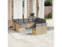 Vidaxl 11 Pcs Conjunto Sofás De Jardim C/ Almofadões Vime Pe Bege