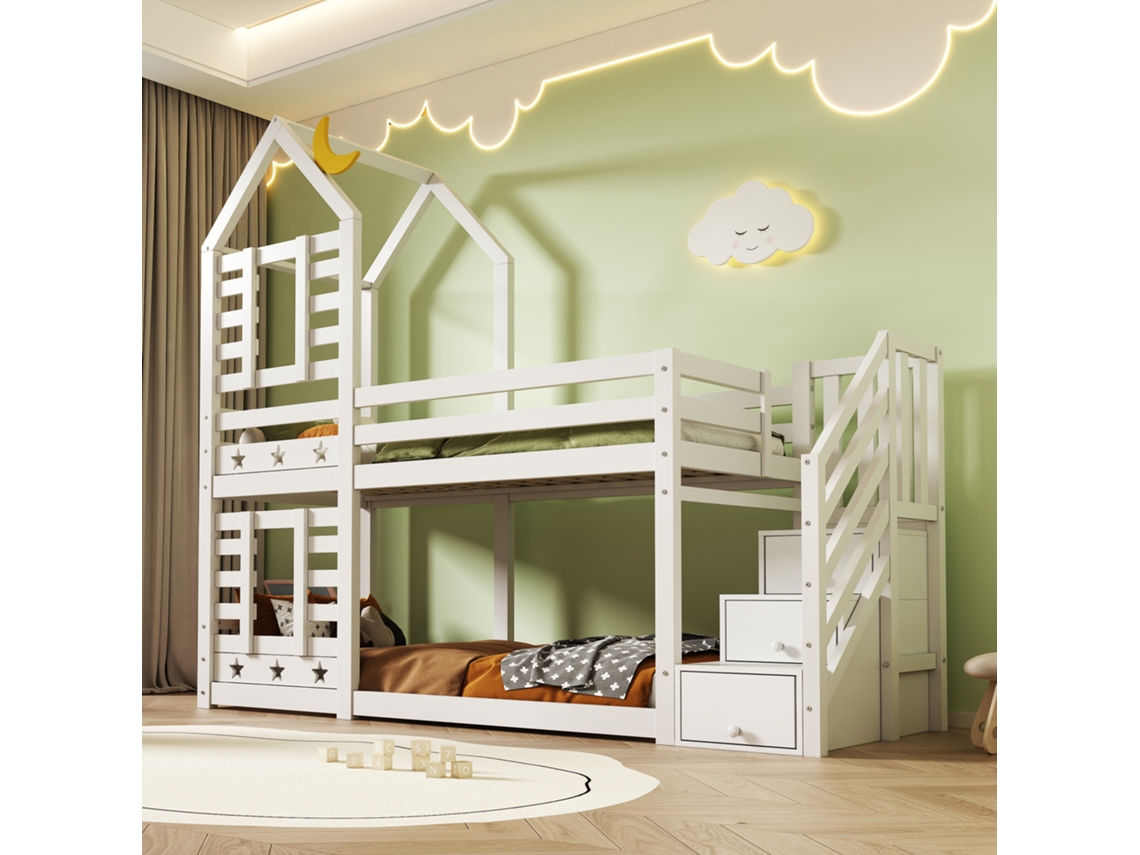 Cama Casinha 90x200 Com Gavetas Branca