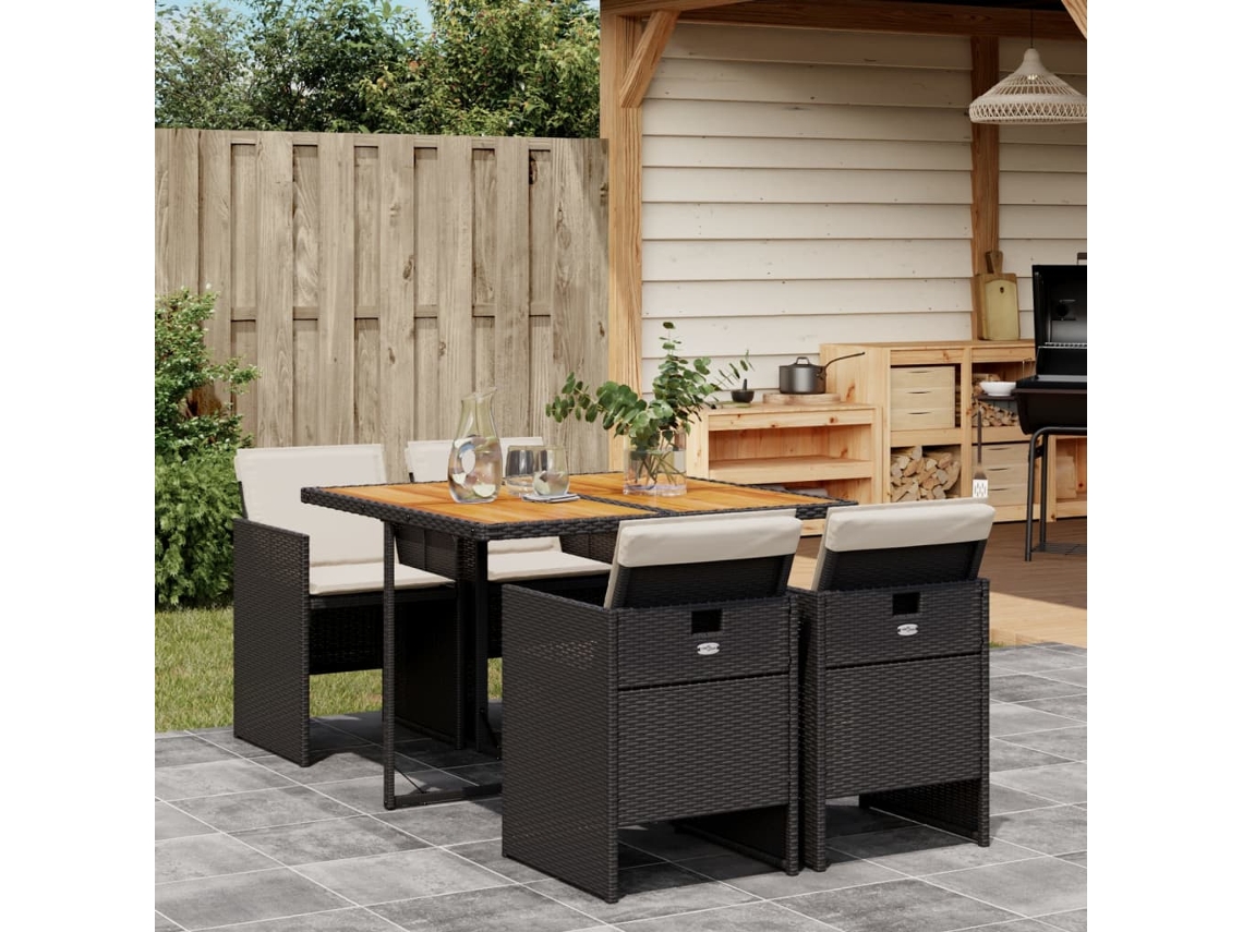 5 Pcs Conjunto De Jantar P/ Jardim C/ Almofadões Vime Pe Preto Dkd Home Decor