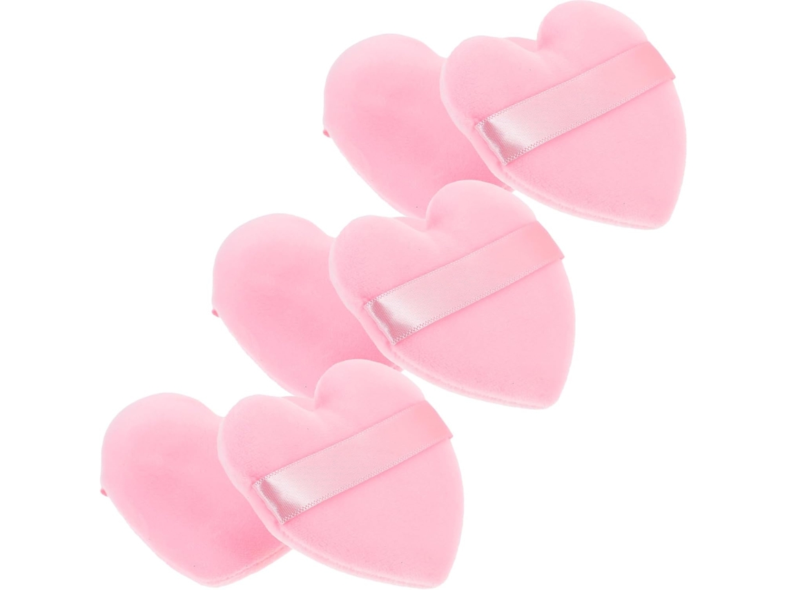 Conjunto De 6 Esponjas De Maquiagem Em Formato De Coração, Revestidas Em Flanela Rosa - Leves E Seguras.