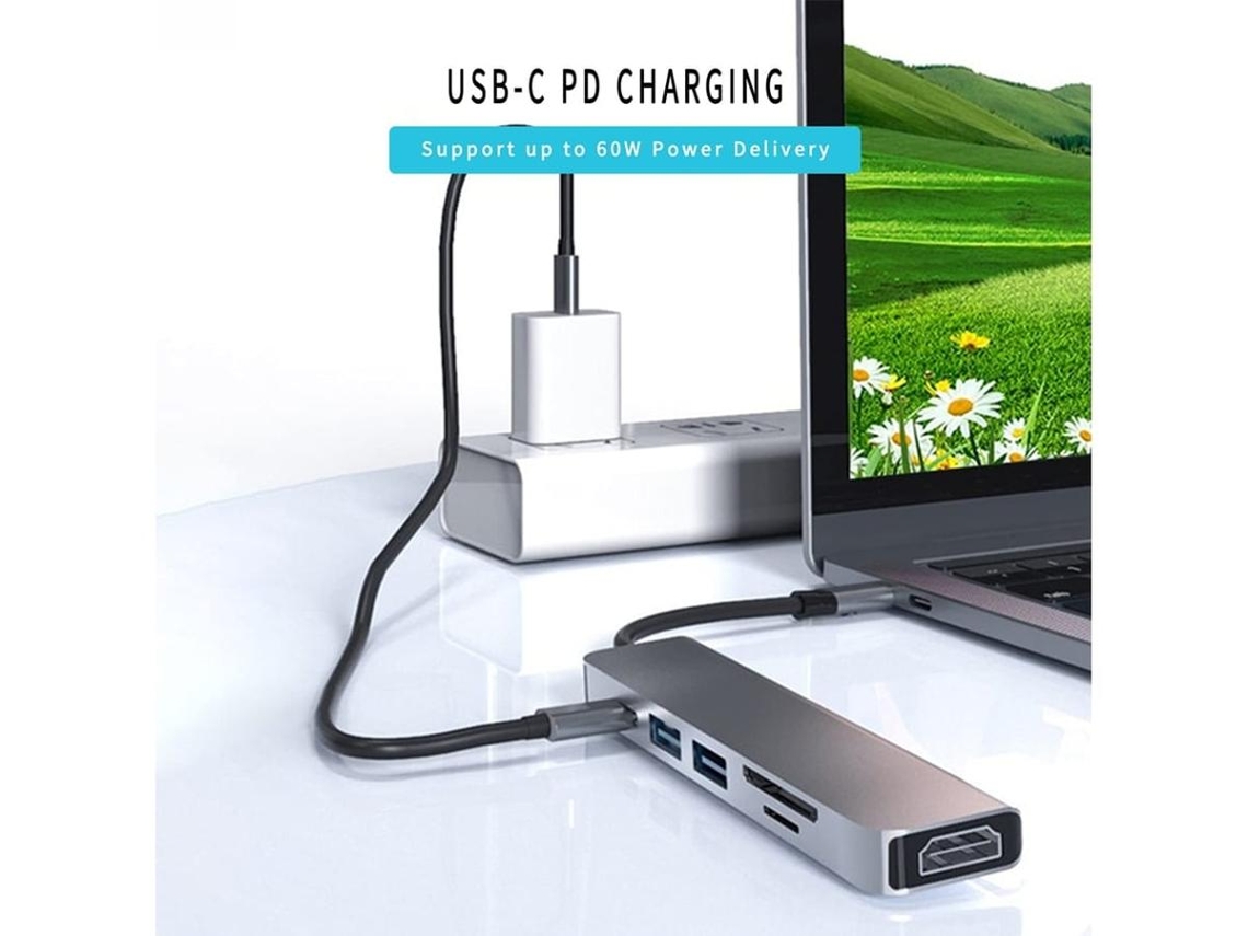 Lurelia Hub Usb-c 6 Em 1 Com 4k, 1080p, Hdmi, Usb 3.0, Usb 2.0, Sd/tf, Pd 60w Para Macbook