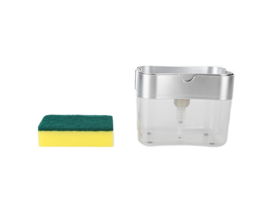 Dispensador de Sabão Manual Portátil em Abs com Esponja para Cozinha Silver S/MARCA