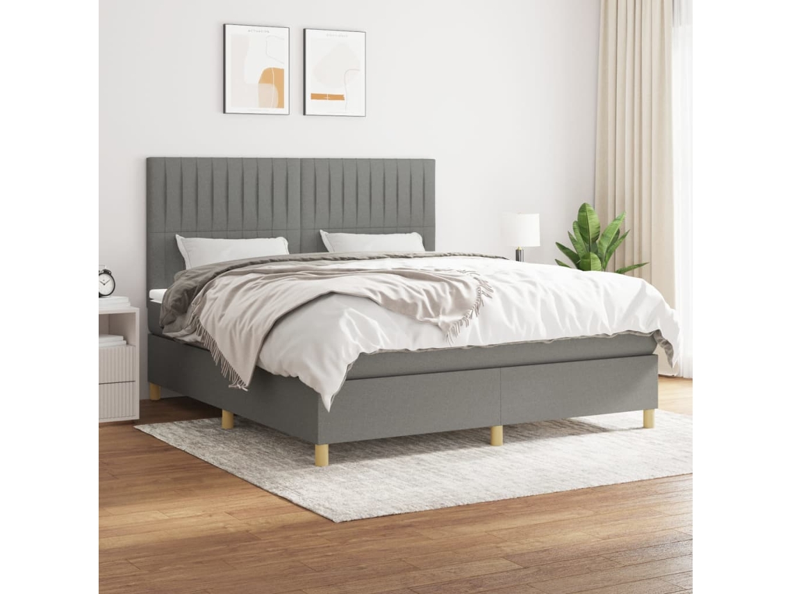 Vidaxl Cama com Molas/colchão 160x200 Cm Tecido Cinzento escuro