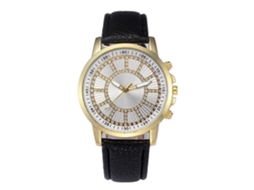 Relógio de pulso unissex de quartzo com strass, design simples e moderno (preto)
