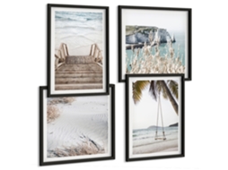 Pinturas Murais Modernas Caminho, Floresta, Cachoeira, Vegetação Moldura Preta Pinturas De Quarto Espelharte (conjunto De 4 Imagens)