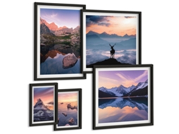 Conjunto De Pinturas Por Do Sol Nas Montanhas Reflexos Espelharte (5 Peças)