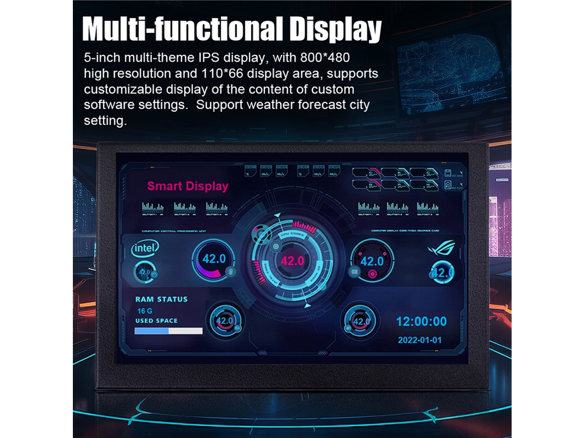 Laxiscreed Tela Secundária Ips De 5" Para Computador Com Conexão Type-c E Personalização Diy