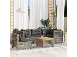 Vidaxl 6 Pcs Conjunto Sofás De Jardim Com Almofadões Vime Cinzento