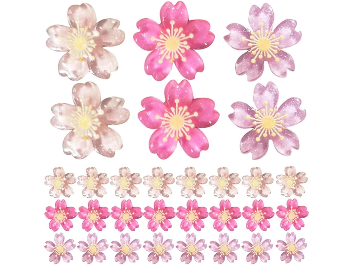 30 Tachinhas Decorativas Em Resina Com Formato Flor De Cerejeira Para Mesa E Quadro Cortiça, Estilo Charmoso E