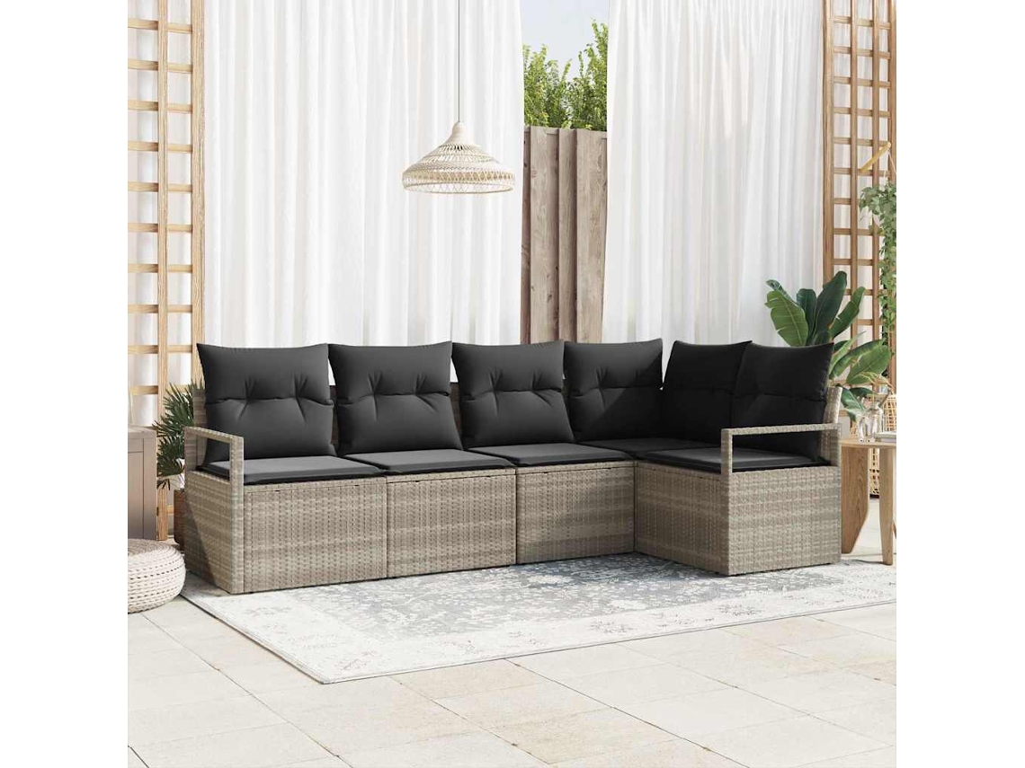 Vidaxl Conjunto De Sofás Com Almofada 5 Pcs Cinzento-claro Vime Pe