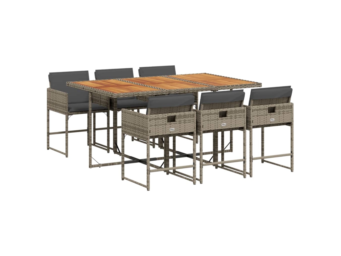 Conjunto de 7 Jantar para Jardim com Almofadões Vime Pe Cinza MAISON EXCLUSIVE