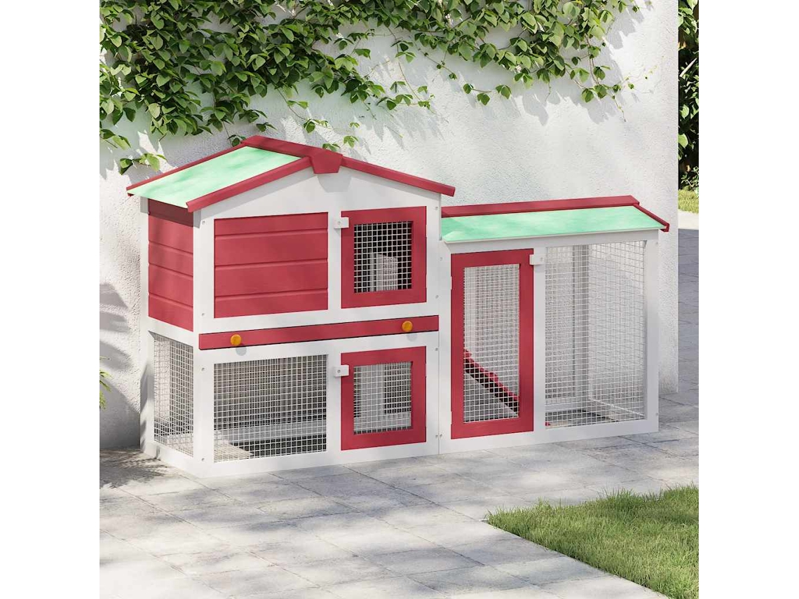 Vidaxl Coelheira Exterior Grande 145x45x84cm Madeira Vermelho E Branco
