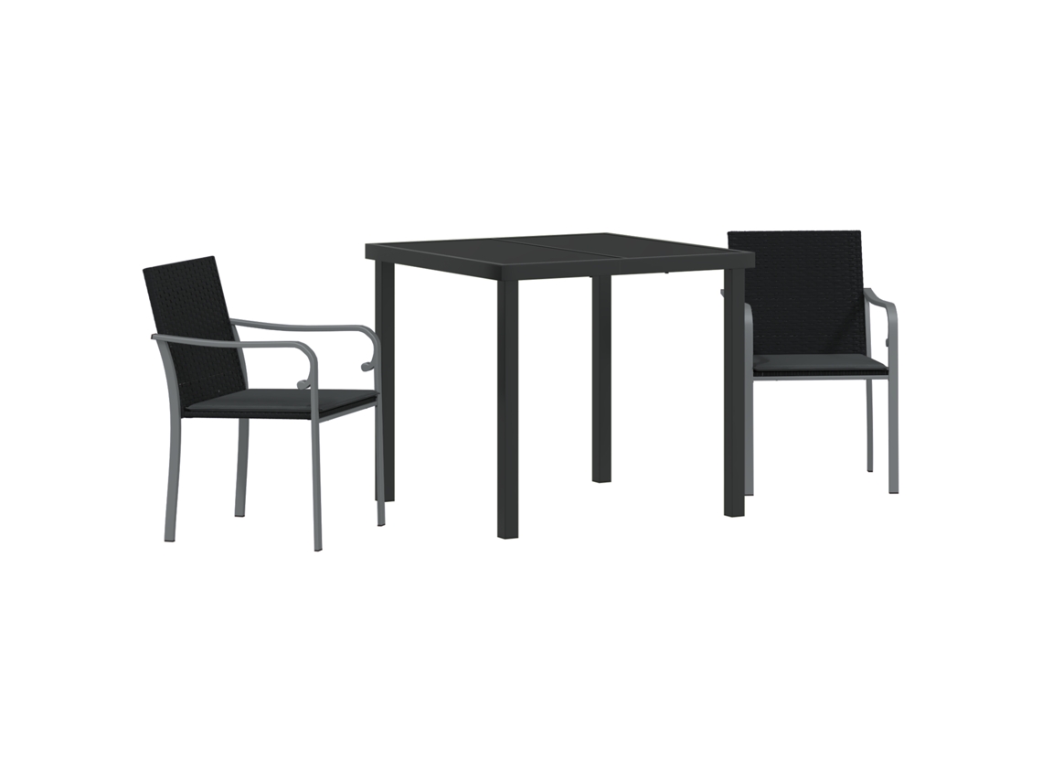 Conjunto 3 De Jantar Para O Jardim Com Vidaxl E Almofadas De Rattan Polipropileno Preto