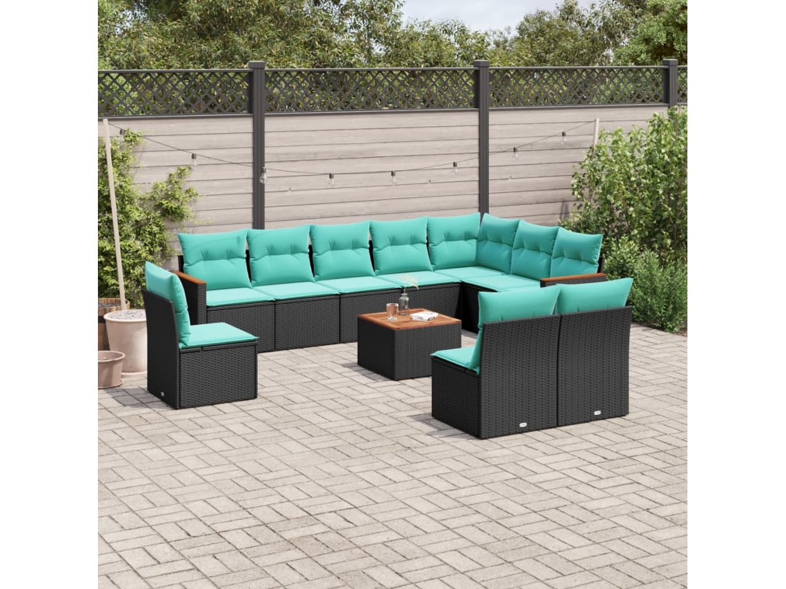 Vidaxl Conjunto De Sofá De Jardim Com 11 Peças E Almofadas Em Rattan Sintético Preto