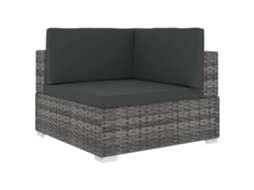 Vidaxl Cadeira De Canto Seccional C/ Almofadões 1 Pc Vime Pe Cinzento