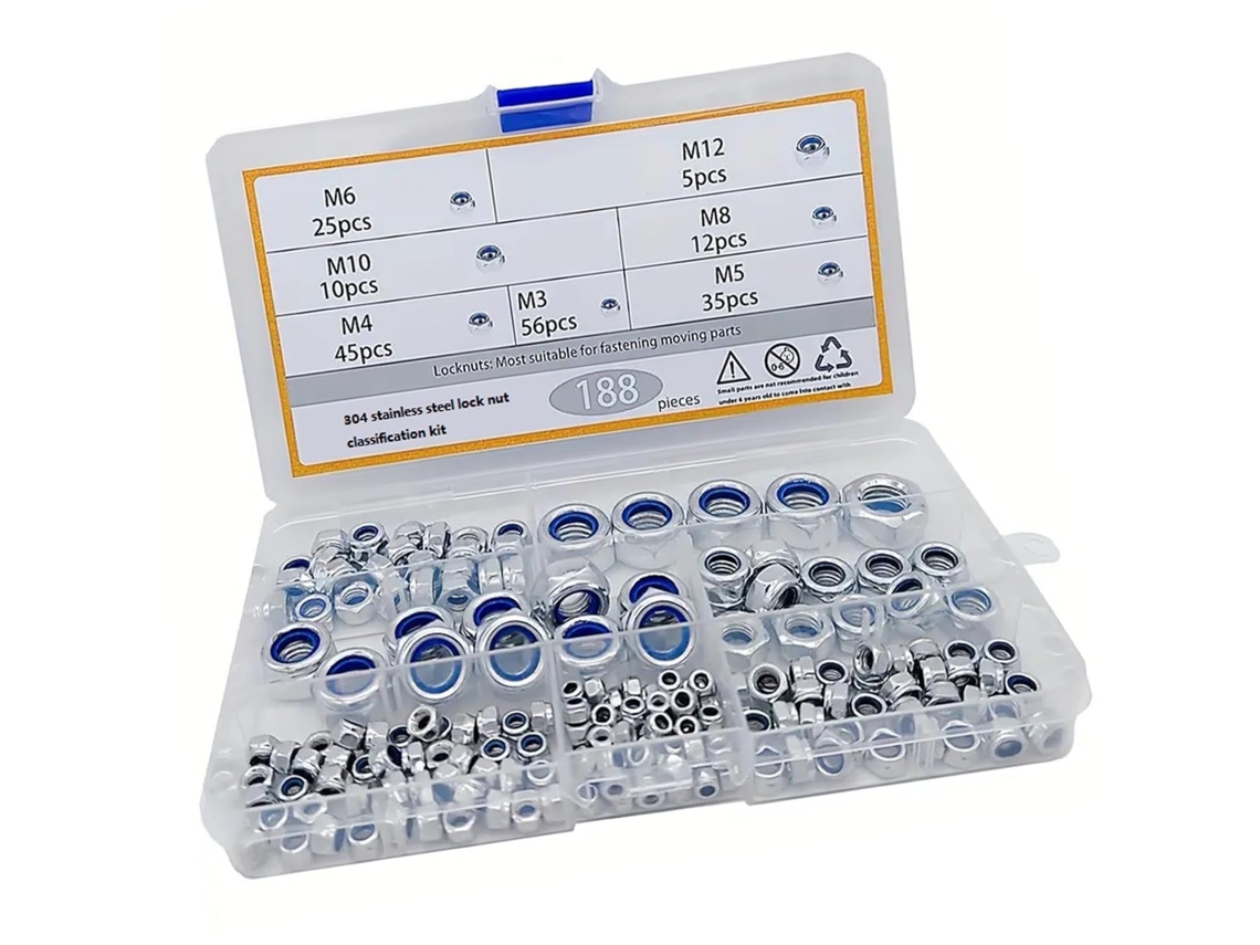 Porca Sextavada De Aço, 188 Peças, 3 Mm A 12 Mm, À Erosão, Com Caixa De Armazenamento Para Projetos Mecânicos, Porca