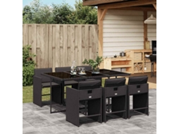 Vidaxl 7 Pcs Conjunto De Jantar P/ Jardim C/ Almofadões Vime Pe Preto