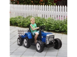 Carro Elétrico Infantil Azul Para Crianças De 3 A 6 Anos, Com Trailer, Controle Remoto, Faróis E Velocidade Ajustável De 3 A 6 Km/h