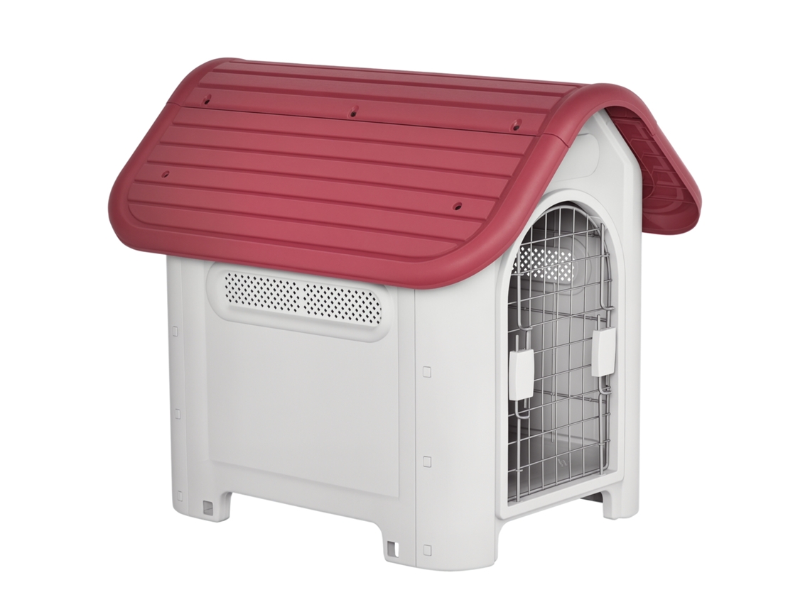 Casa cachorro com Porta Dupla Metálica Externa e Interna com Multiventilação 59 X 75 X 66 Cm Vermelho Ge