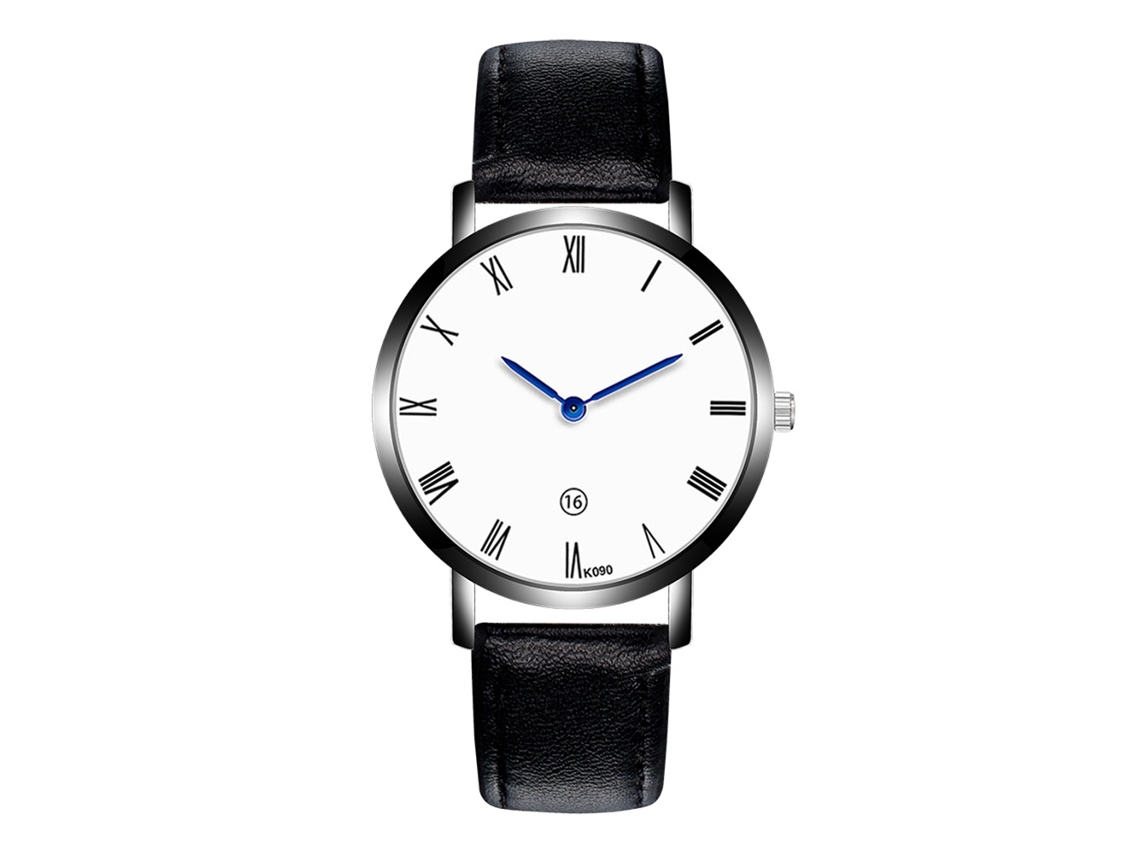 Relógio Masculino de Quartzo com Pulseira de Couro Pu Romanos Ponteiro Azul
