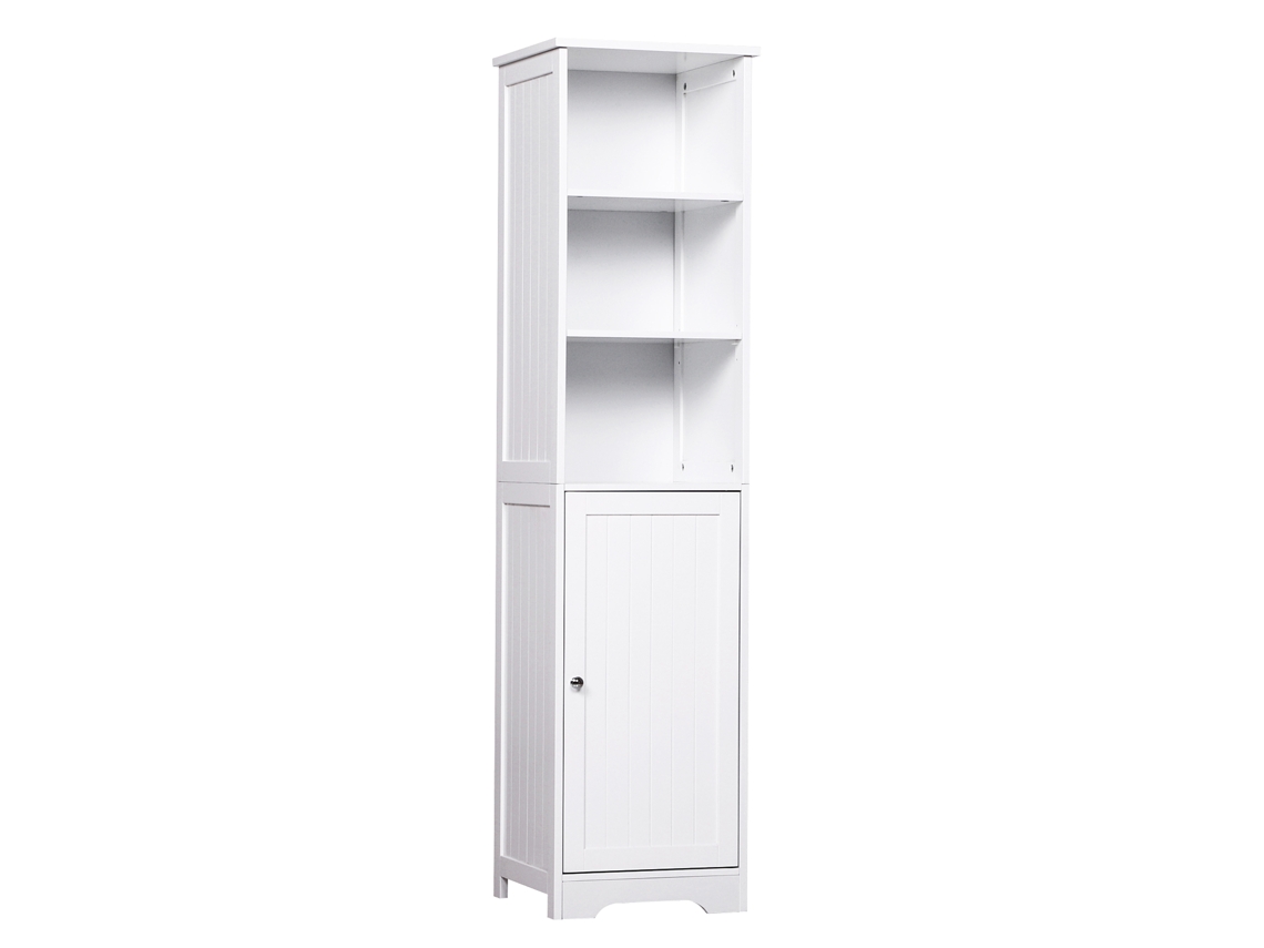 Coluna moderna para banheiro com 1 gaveta, 5 prateleiras ajustáveis e 2 armários, 20x20x180 cm, branco PRIME KANG