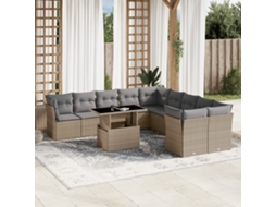 Vidaxl 11 Pcs Conjunto Sofás De Jardim C/ Almofadões Vime Pe Bege