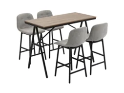 Conjunto de mesa alta com 4 cadeiras estofadas, estrutura em aço, acabamento cinza, 120x60x91 cm PAPTOCASA