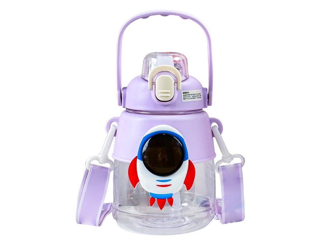 Garrafa de Água Infantil 1200ml Roxa com Canudo