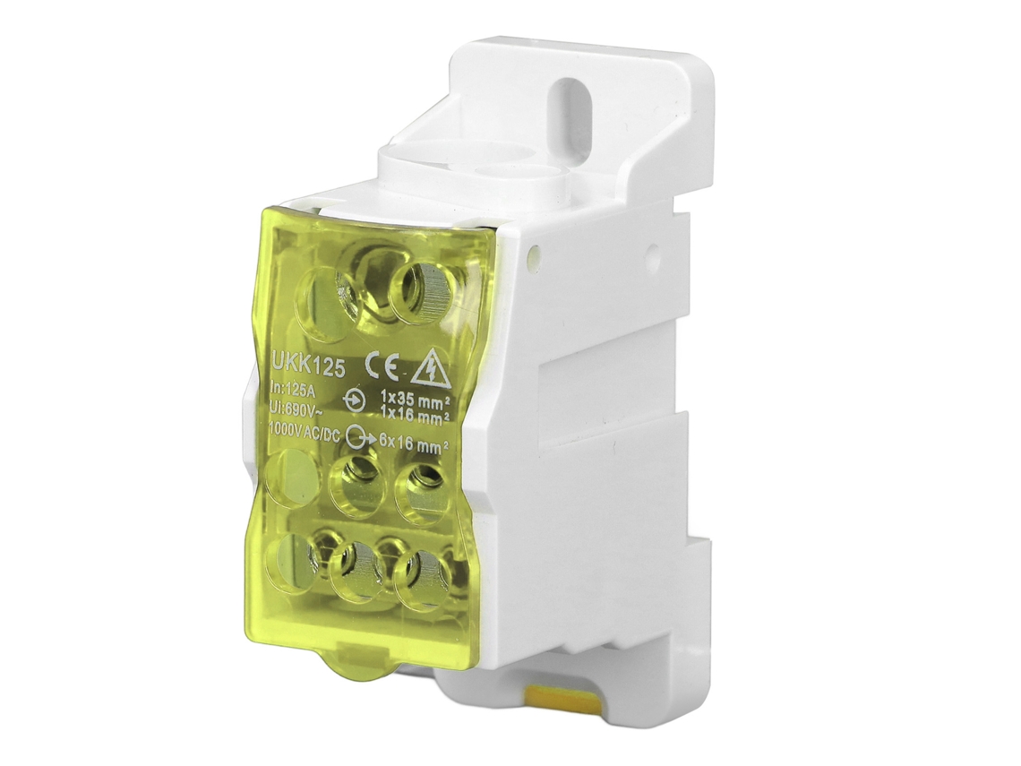 Caixa De Distribuição Din Rail Com Bloco De Terminal, Conector Elétrico, 690v 125a Amarelo