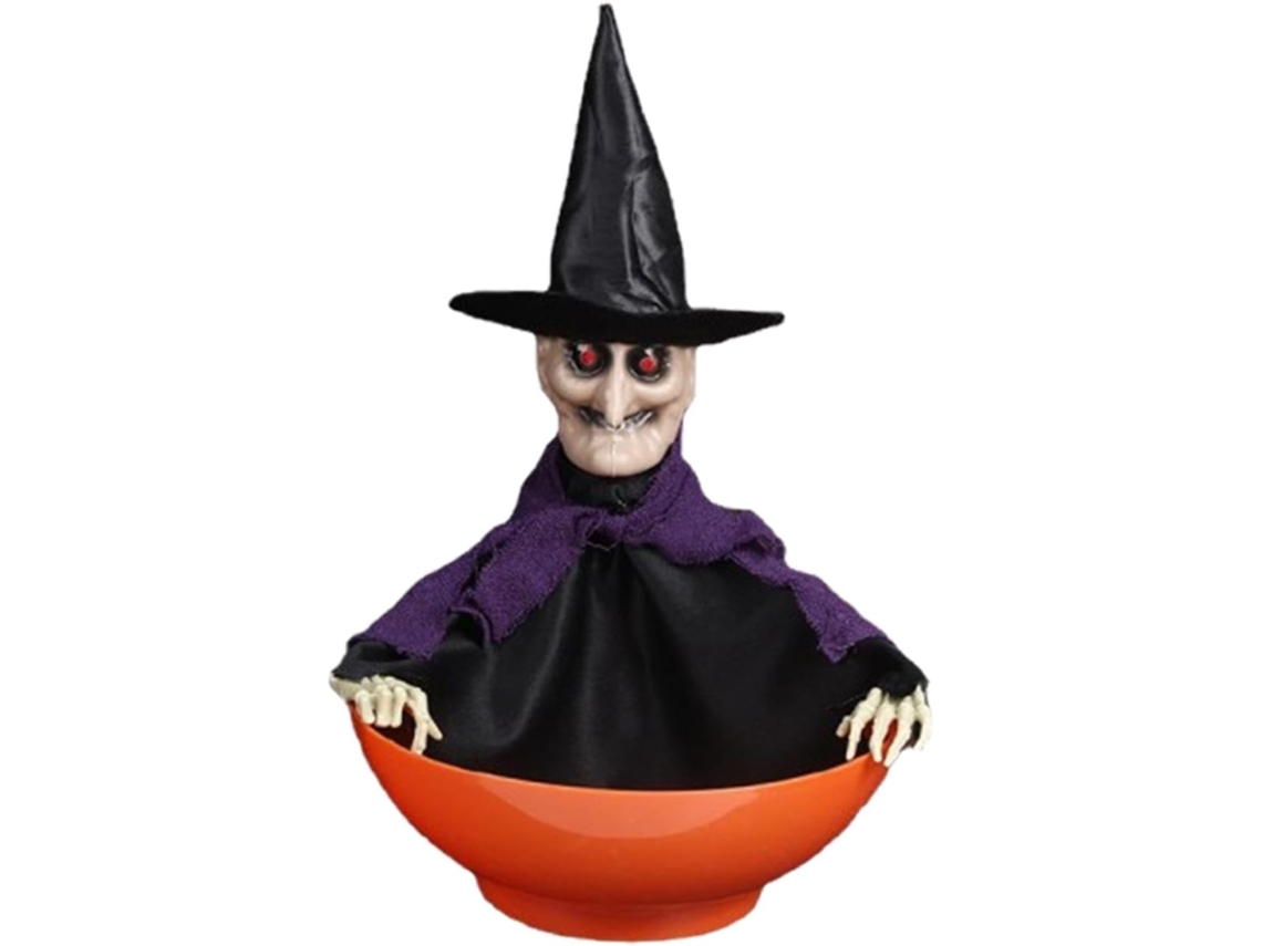 Tigela De Doces De Bruxa Gritando, Suporte Em Forma De Caveira, Halloween | Dispensador Assustador