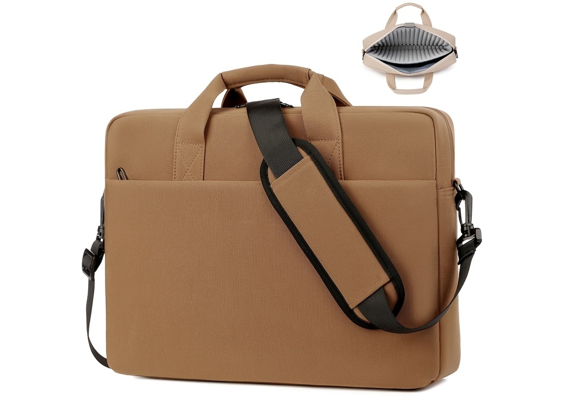 Bolsa Para Computador Portátil 14 Polegadas Impermeável Com Interior Macio E Bolso Auxiliar Castanho Elysve