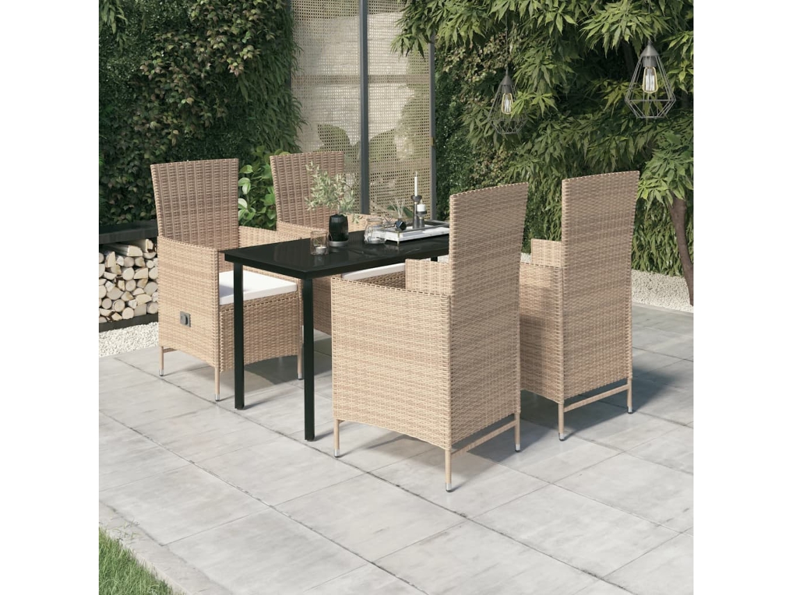 Vidaxl 5 Pcs Conjunto De Jantar Para Jardim Com Almofadões Bege