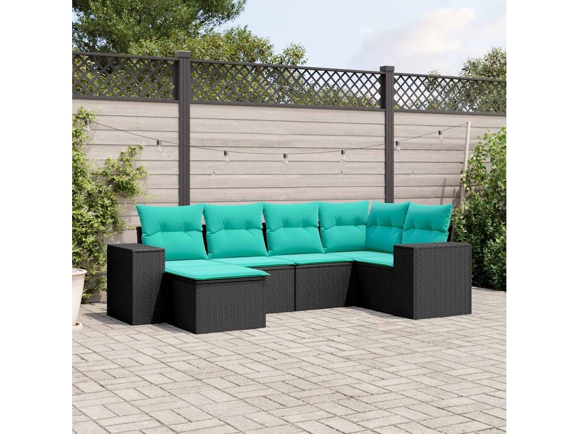 Vidaxl Conjunto De Sofá De Jardim Com 6 Peças E Almofadas Em Rattan Sintético Preto