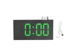 Despertador digital LED Baok, relógio eletrônico de mesa USB com termômetro e textura de imitação de madeira, verde.