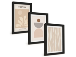 Quadros Decorativos Para Paredeabstrato Elegante Em Bege Moldura Preta Quadros Para O Escritório Espelharte (3 Peças 20x30 Cm)