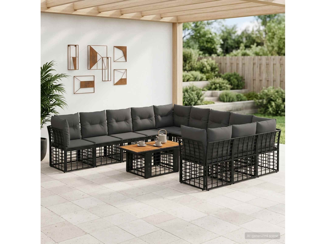 Vidaxl Conjunto De Sofá De Jardim 12 Unid. Preto E Cinza Escuro