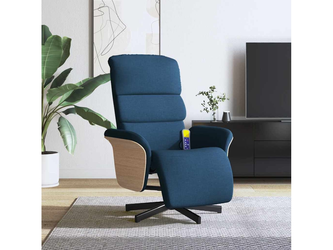 Vidaxl Cadeira De Massagens Reclinável C/ Apoio De Pés Tecido Azul