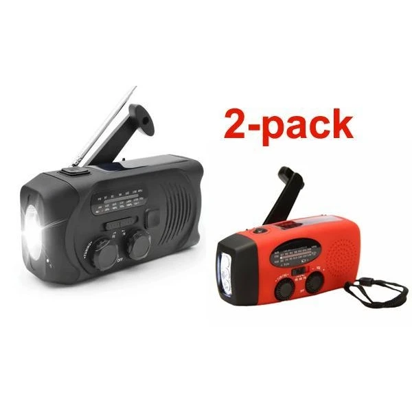 Rádio Kit com 2 de Emergência: Preto e Vermelho com Manivela, Células Solares, Lanterna e Bateria Externa de 2000mah, D AQUAFORGE
