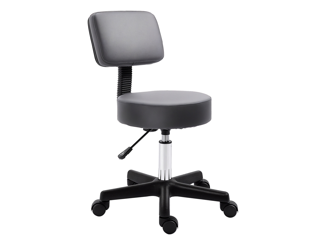 Banquinho De Salão, Ajuste Em Altura, Ergonômico, Giro De 360°, 5 Rodízios, Cobertura Sintética, Cinza-kb