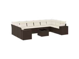 Conjunto de 11 Sofás de Jardim C/ Almofadões Vime Pe Castanho MAISON EXCLUSIVE (11 pcs)