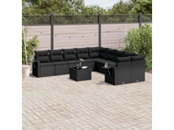 Vidaxl 11 Pcs Conjunto Sofás De Jardim C/ Almofadões Vime Pe Preto