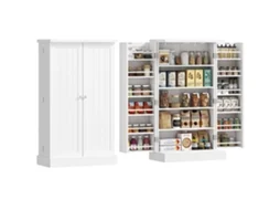 Despensa De Cozinha De 2 Portas, 5 Prateleiras Principais E Compartimentos Extras, 60x30x104cm, Branco