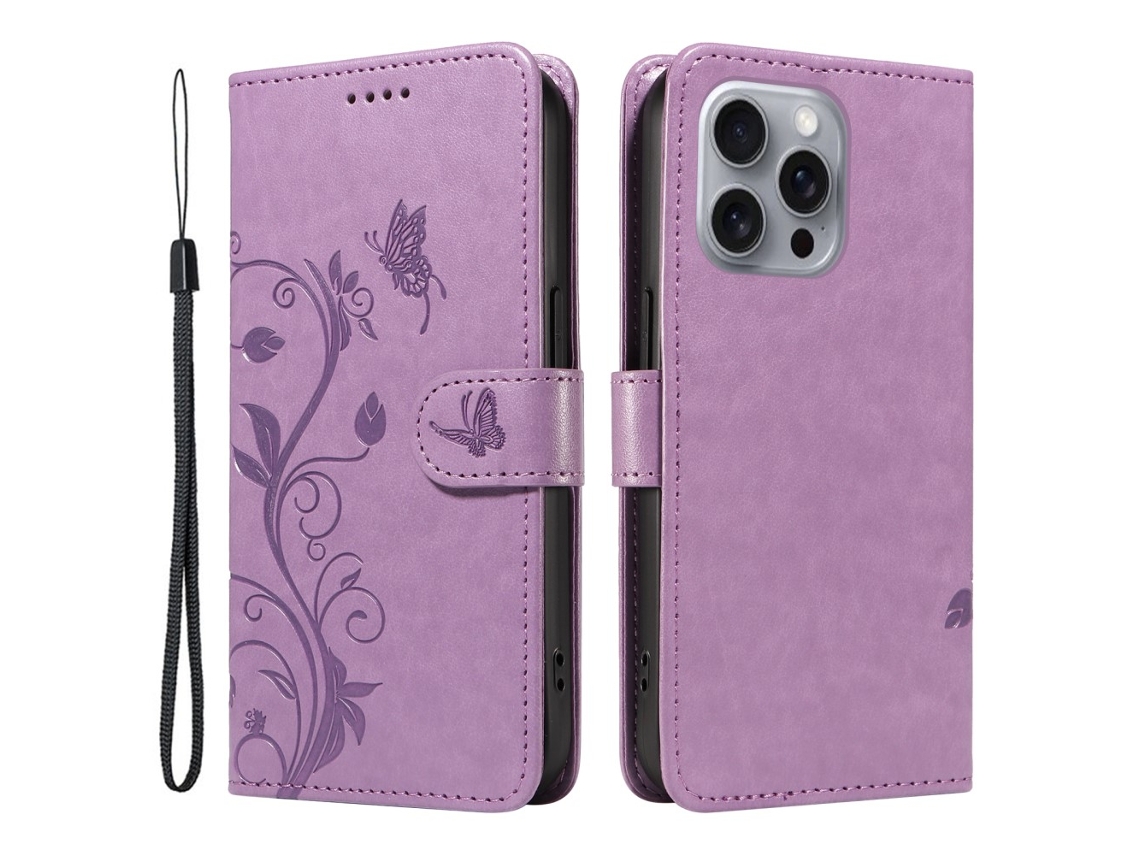 Capa Em Couro Pu, Com Pega Para Apple Iphone 16 Pro Max - Roxo