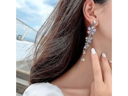 2026 aretes Largos de Flores de Prata com Piedras Rhinestones Roxas para Mulher e Menina Joias Corporais