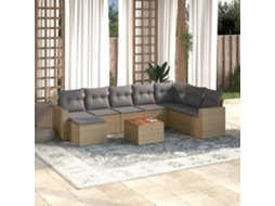 Vidaxl 9 Pcs Conj. Sofás Jardim C/ Almofadões Vime Pe Bege Misturado
