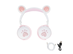 Fones De Ouvido Sem Fio Infantil Com Orelhas De Gato Plegáveis Bluetooth Over Ear Com Microfone Para Aprendizagem Online Rosa Branco