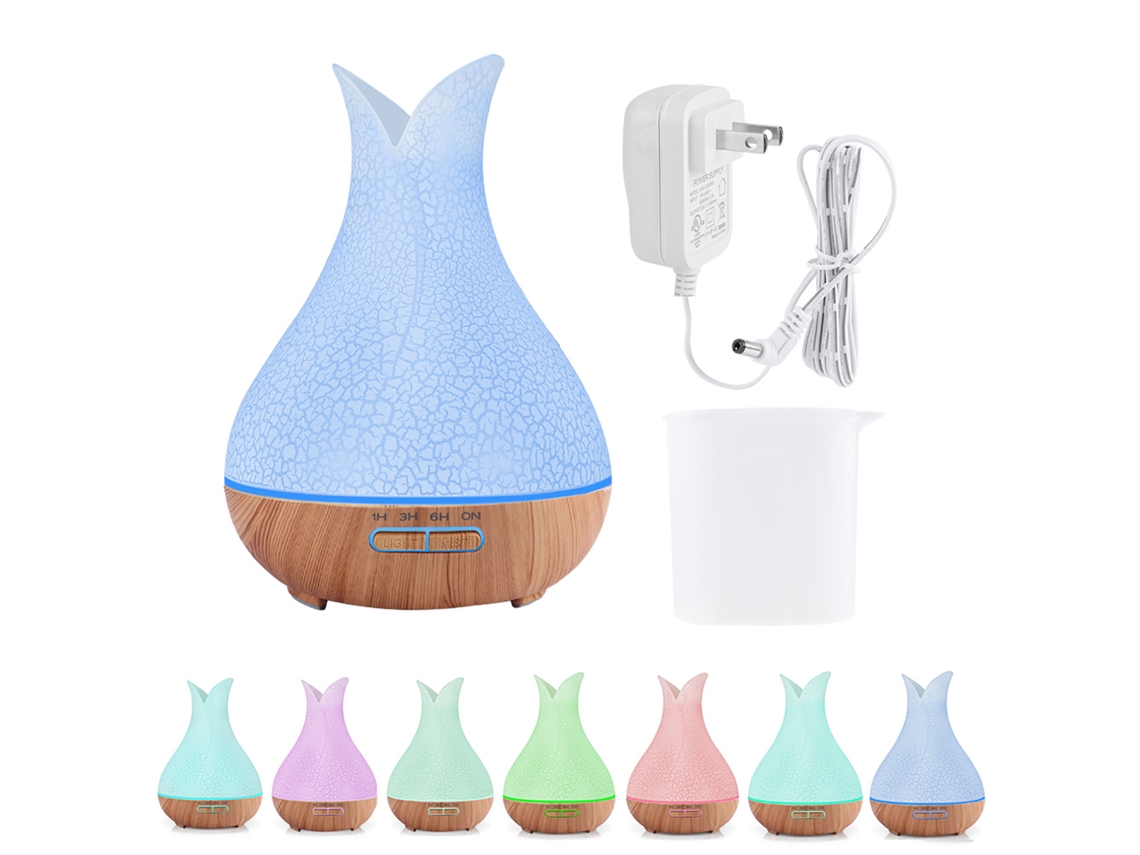 Laxiscreed Umidificador De 400ml Com Aromaterapia, Luz Colorida E Base Em Madeira Clara